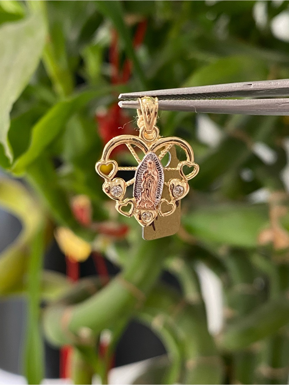 14K Gold Heart Shape Guadalupe Pendant Charm